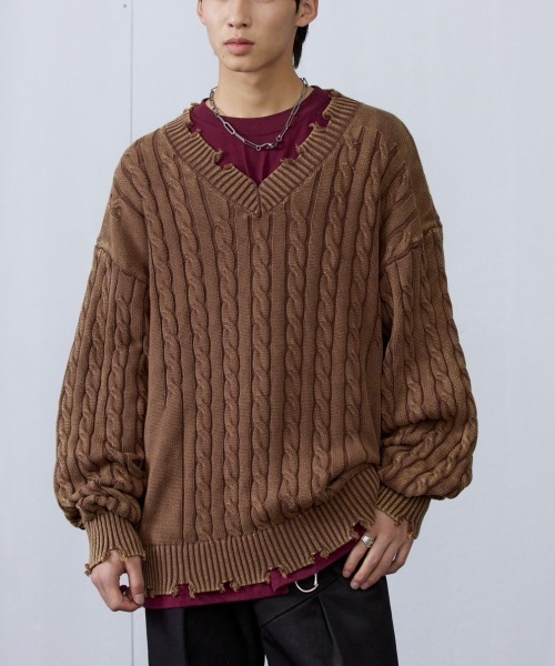 ARCH by ROARINGWILD — V-neck worn sweater (архив), био-нейк, светлый свитер с V-образным вырезом