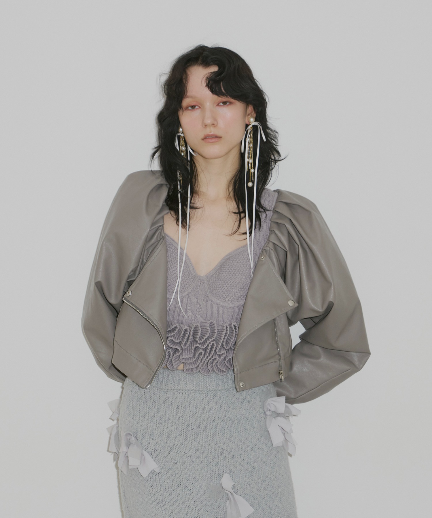 注文 ニッティングパターンボリュームフリルニットビスチェ