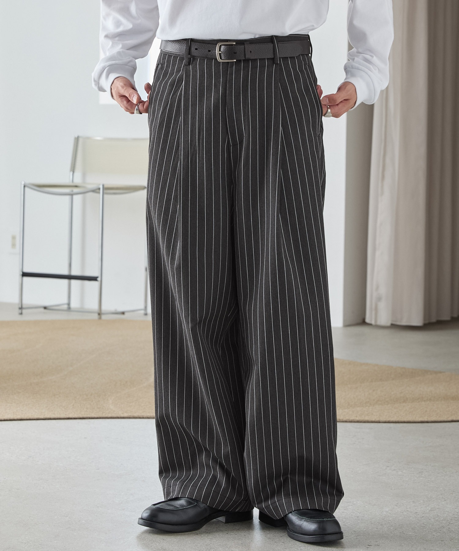 値下げ中！NAPTIME 総柄タックワイドパンツ S ブラック tuck wide pants / black（タックワイドパンツ / ブラック