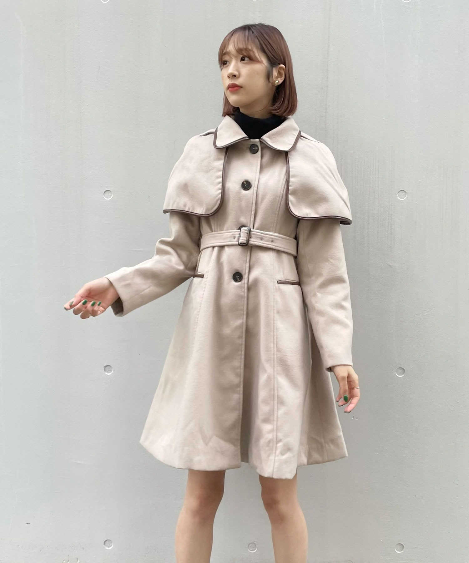 ブラック系 M超人気高品質 Titty Co ケープコート バイカラー2wayコート ロングコート ジャケット アウターブラック系m Www Marengoef Com