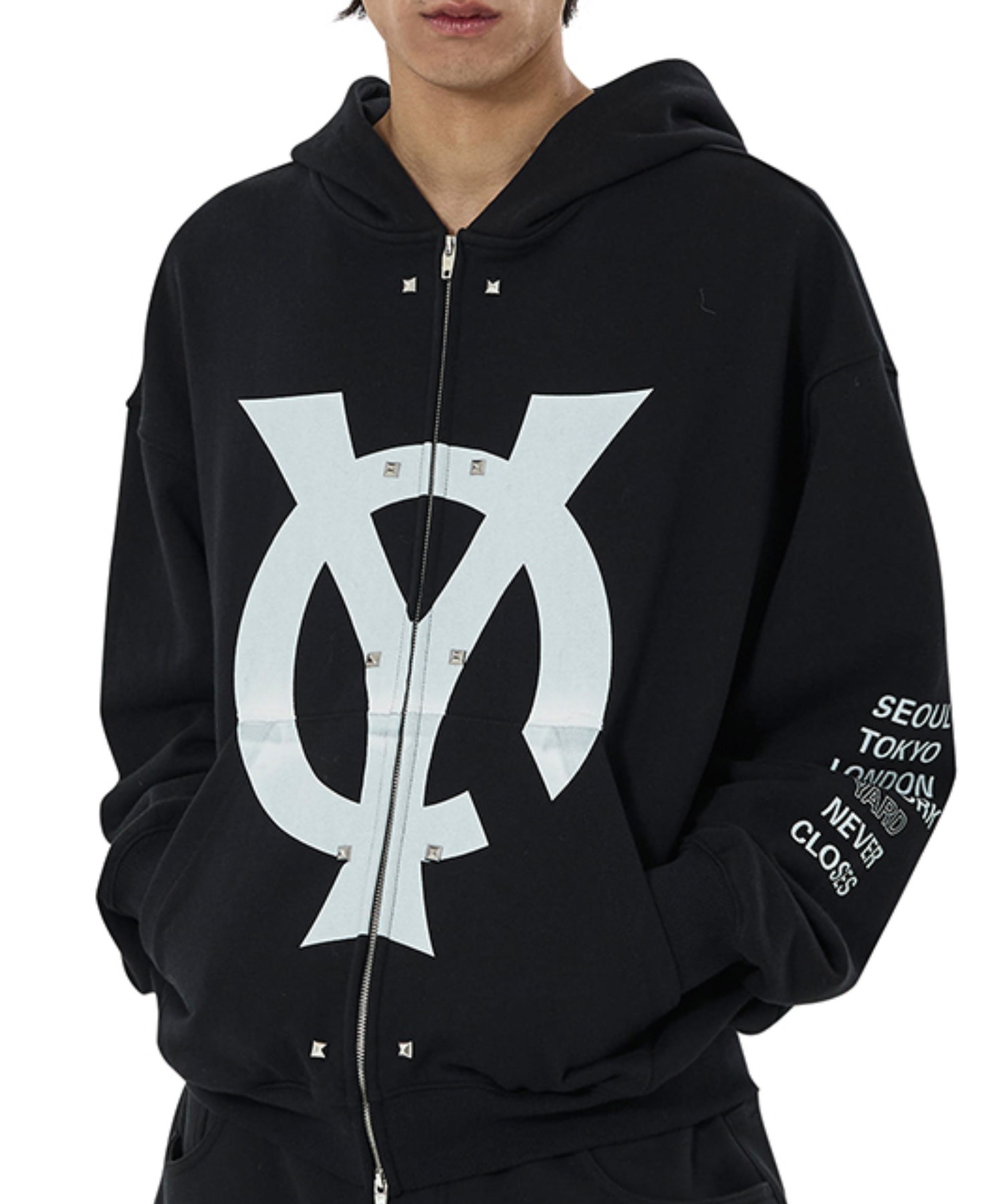 OY/オーワイ』BIG LOGO STUD HOODIE ZIP UP/ビッグロゴスタッドジップ