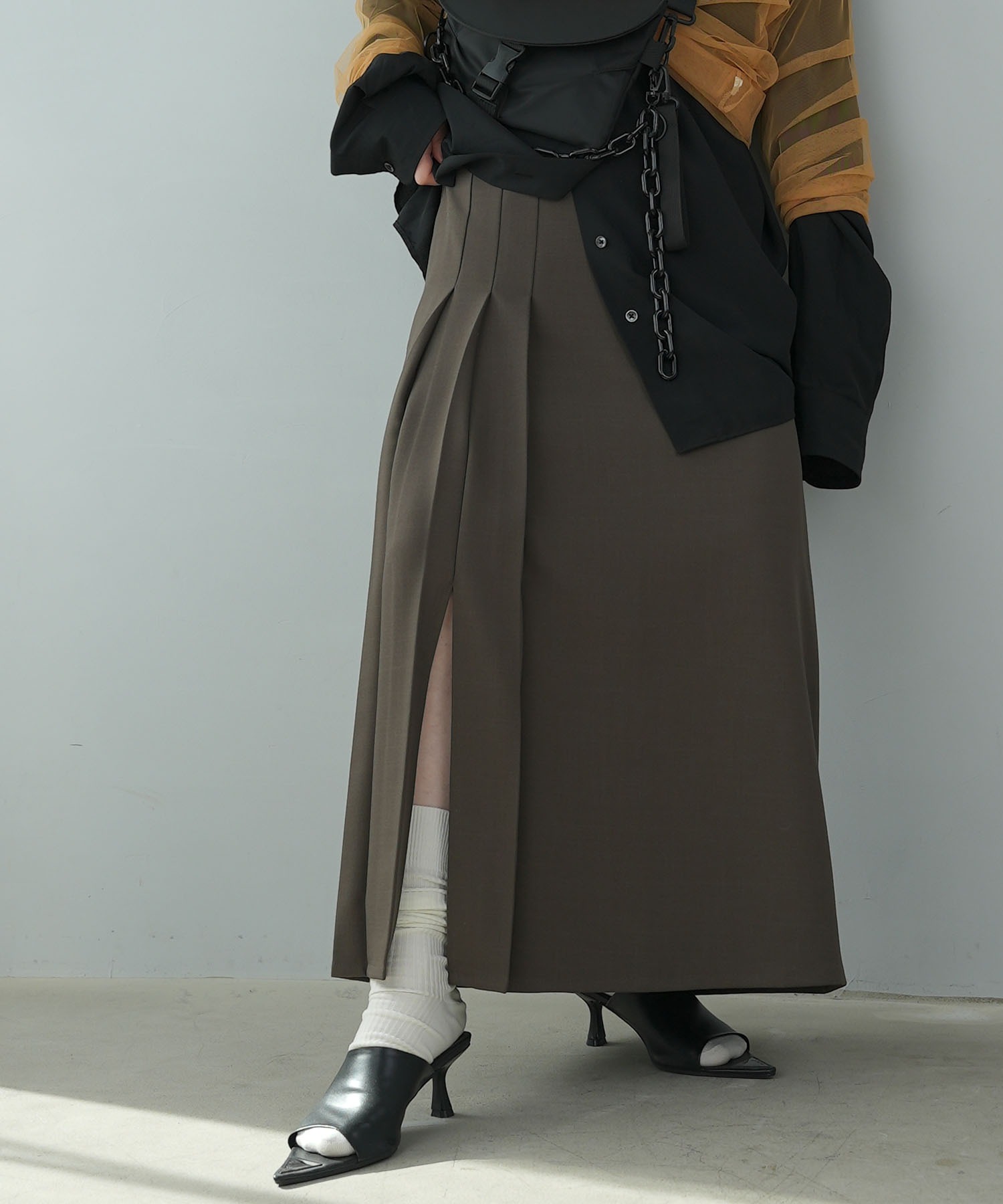 タイトプリーツ ロングスカート chw23s044-ファッション通販サイト
