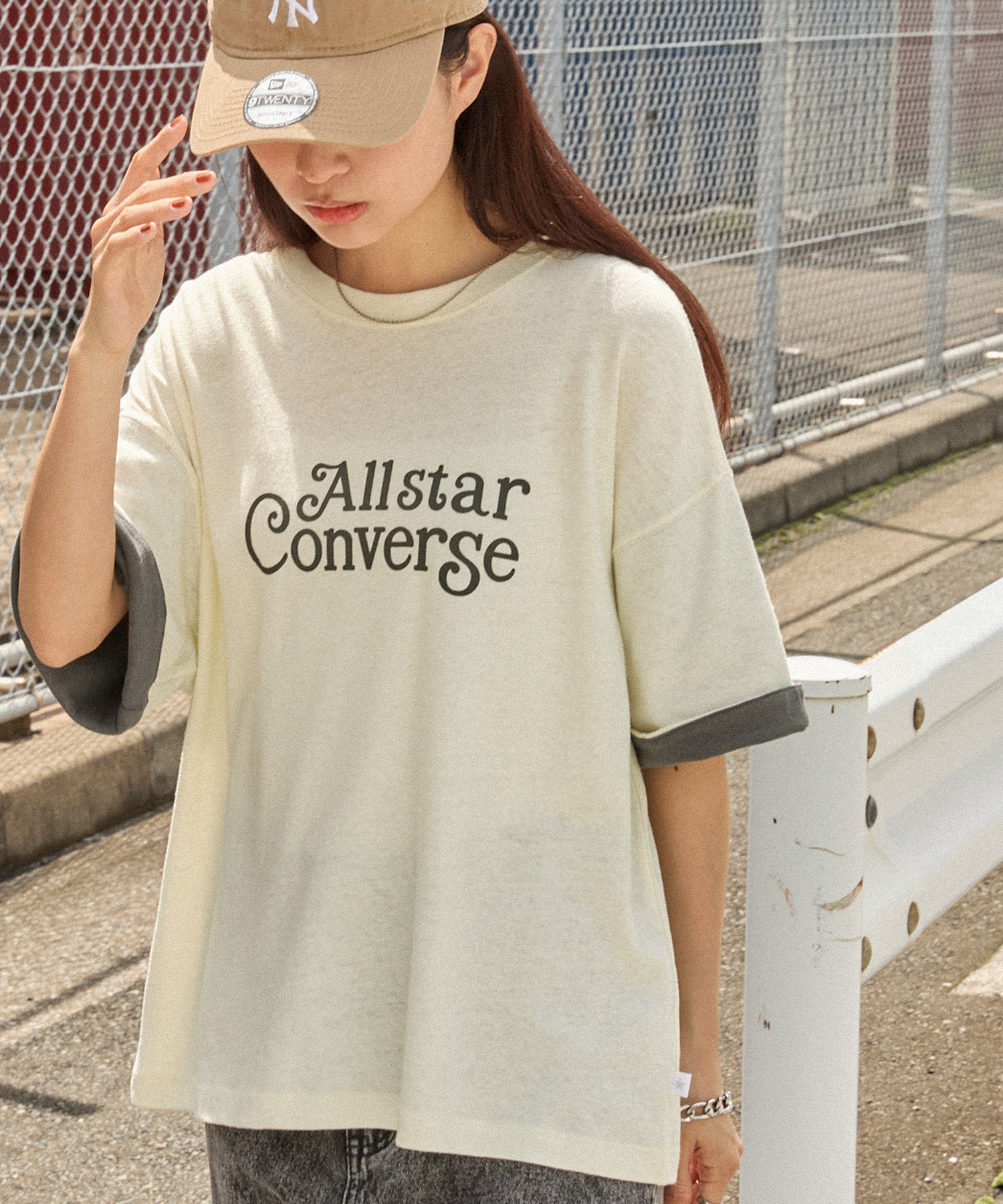 CONVERSE/コンバース ロゴプリント ロールアップカラー ネップスラブ  