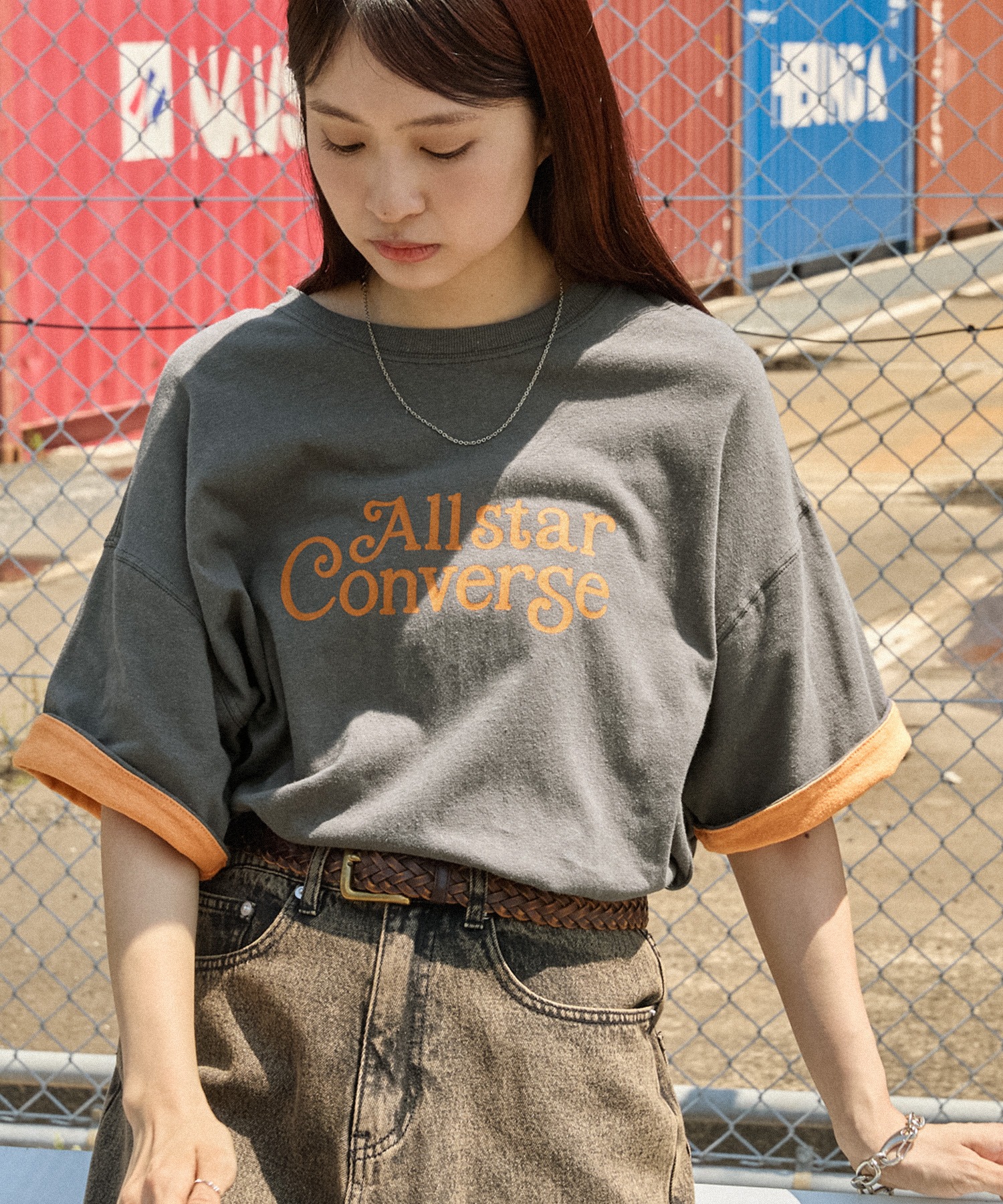 CONVERSE/コンバース ロゴプリント ロールアップカラー ネップスラブ  