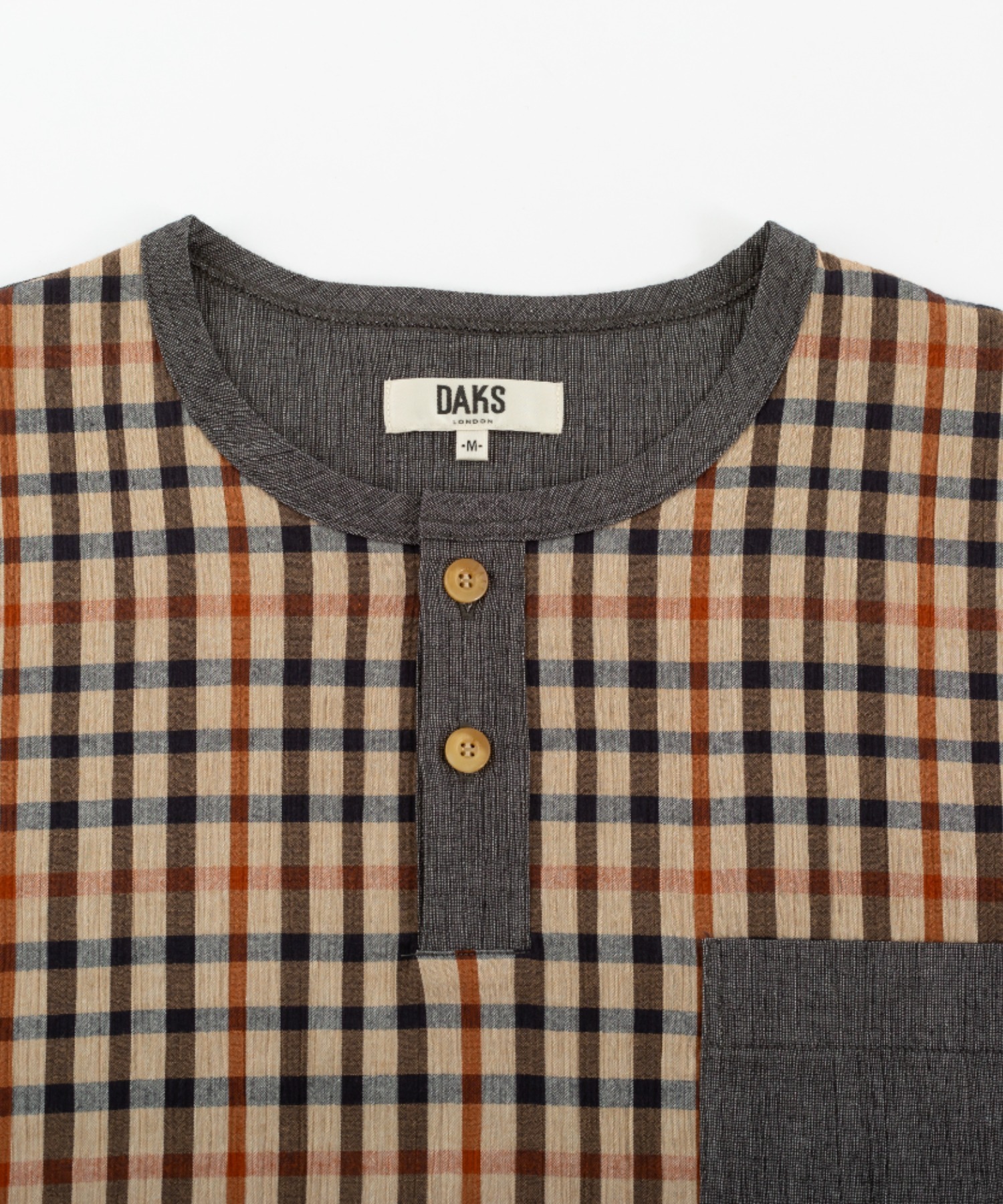 【DAKS】ハウスチェッククレープ　半袖ヘンリーネックトップス