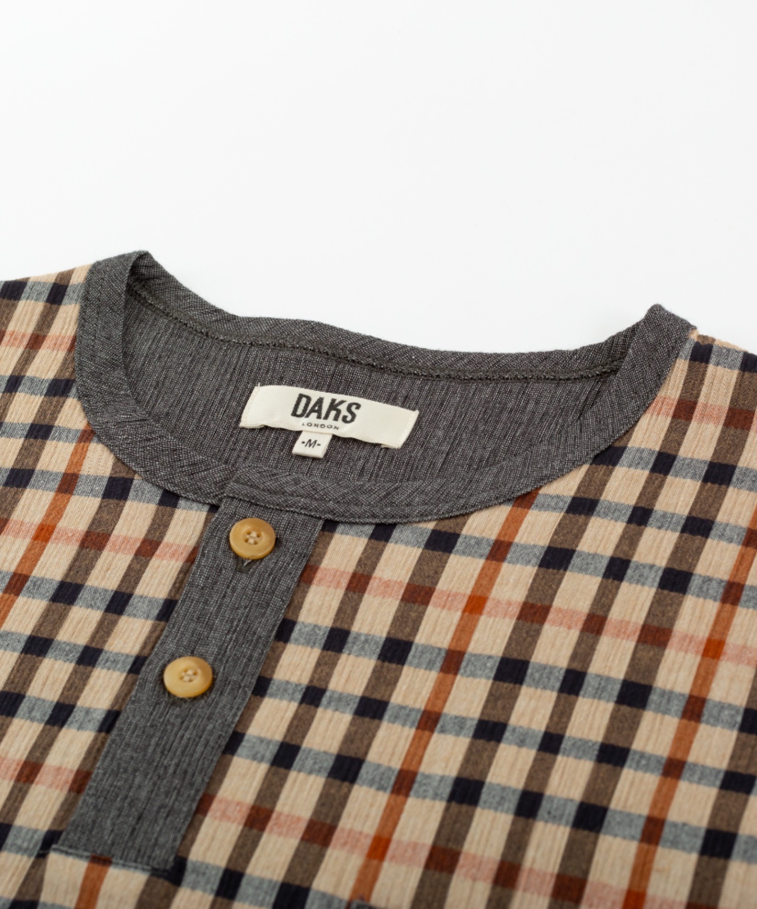【DAKS】ハウスチェッククレープ　半袖ヘンリーネックトップス