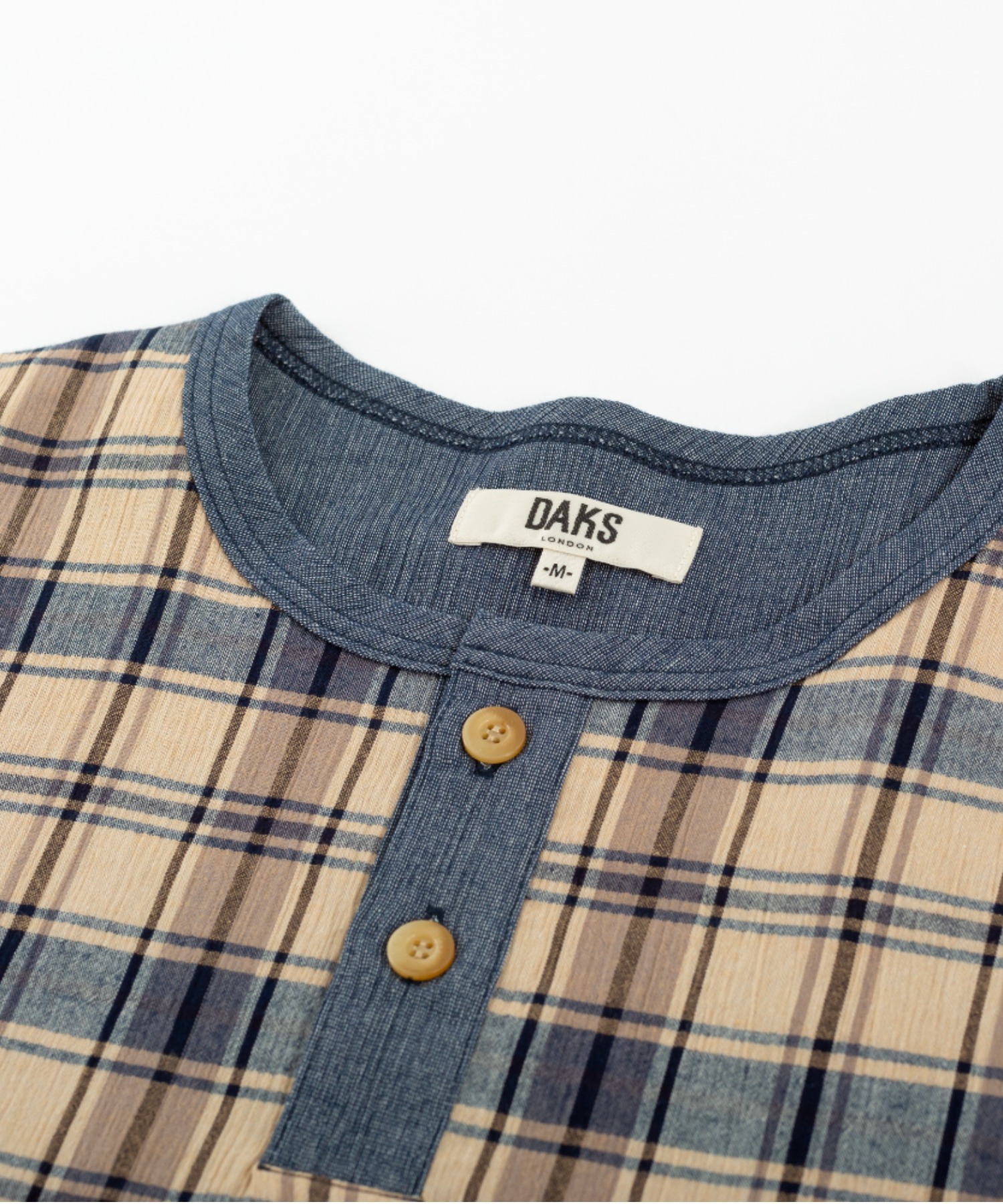 【DAKS】ハウスチェッククレープ　半袖ヘンリーネックトップス