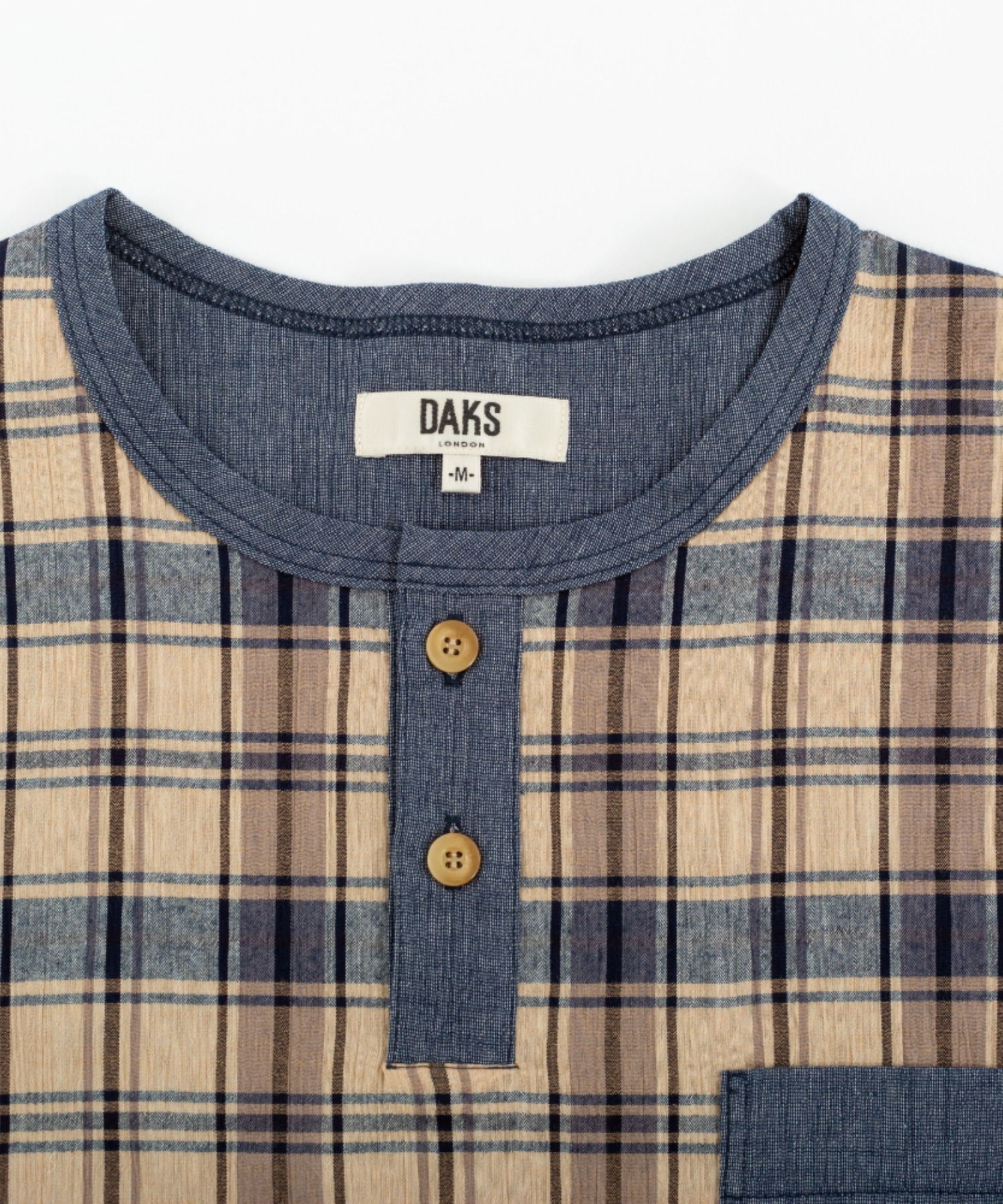 【DAKS】ハウスチェッククレープ　半袖ヘンリーネックトップス