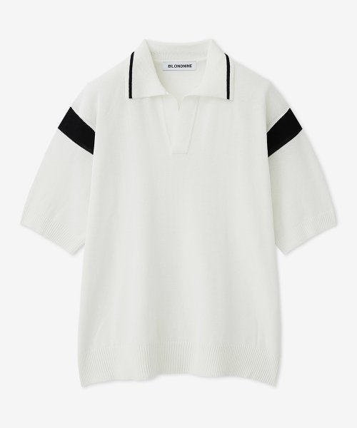 Cotton Basic‑type open collar поло с коротким рукавом — Ivory