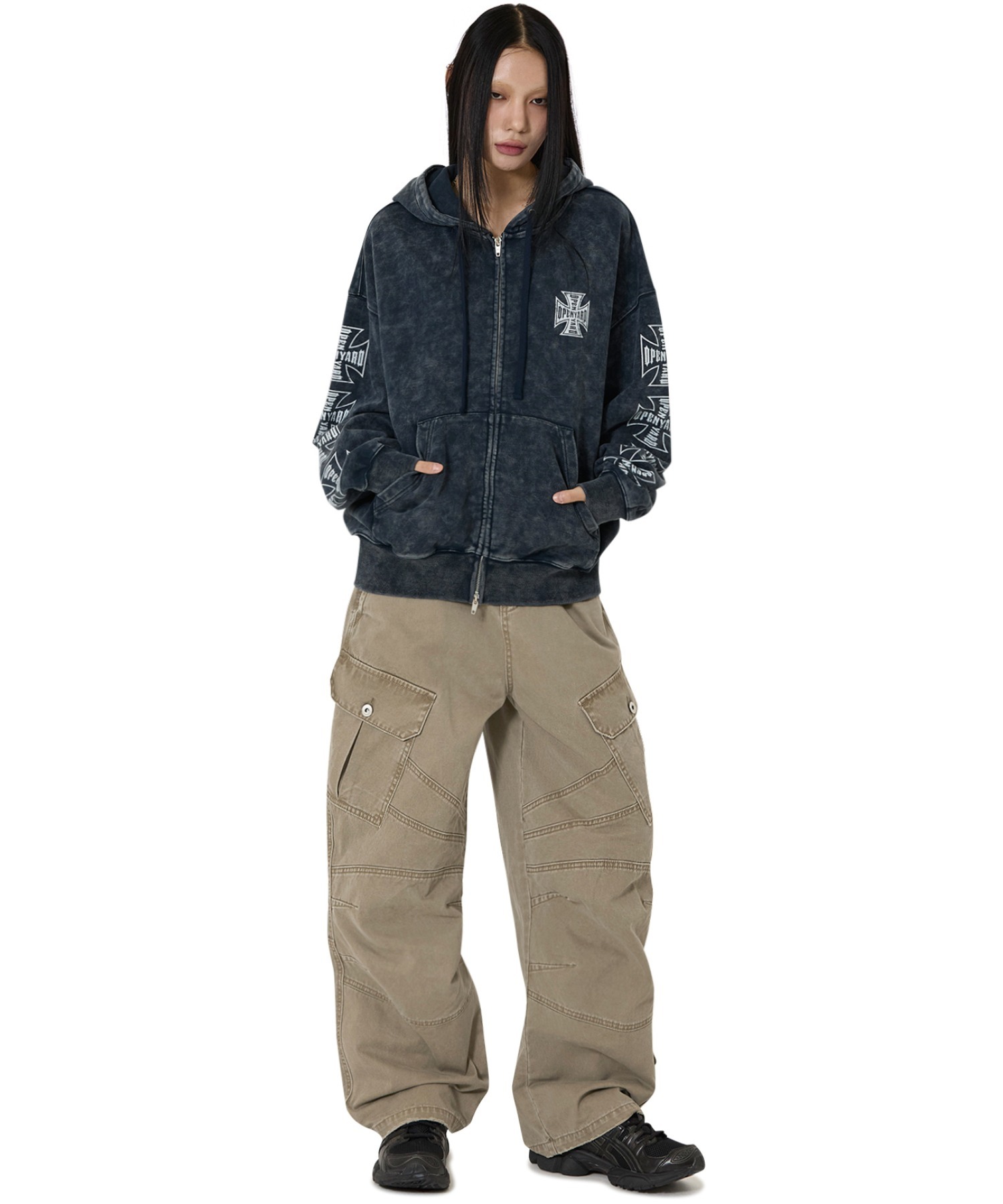 OY/オーワイ』CROSS FADE WASHED HOODIE ZIP UP/クロスフェード