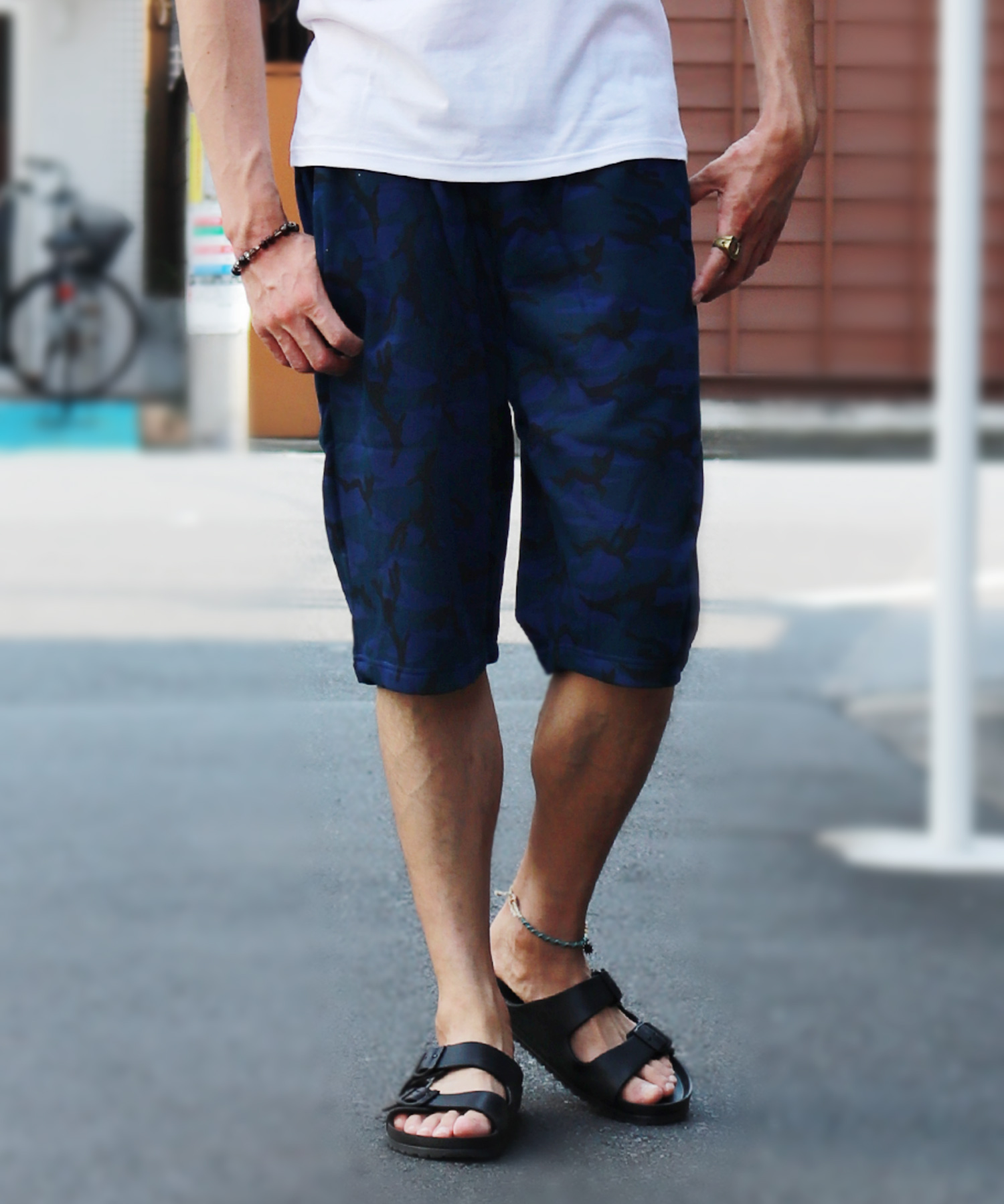 Web限定 デザイン総柄スウェットハーフパンツ 長め 膝下 オリジナル