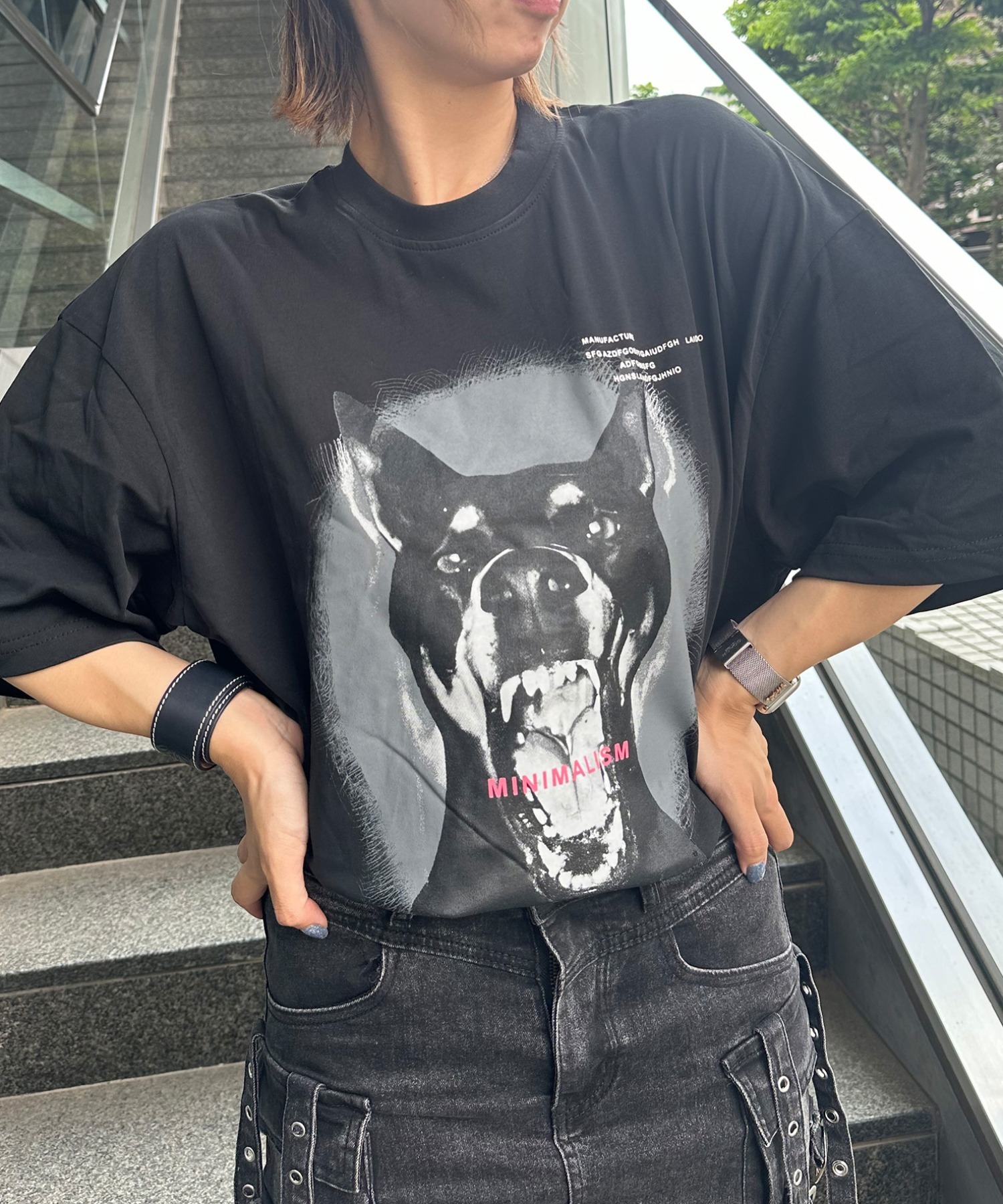 ma 韓国ファッションꕤ着画載せてますꕤ A'GEM/9 × .kom『acestudios/エーススタジオ』ドーベルマン半袖Tシャツ