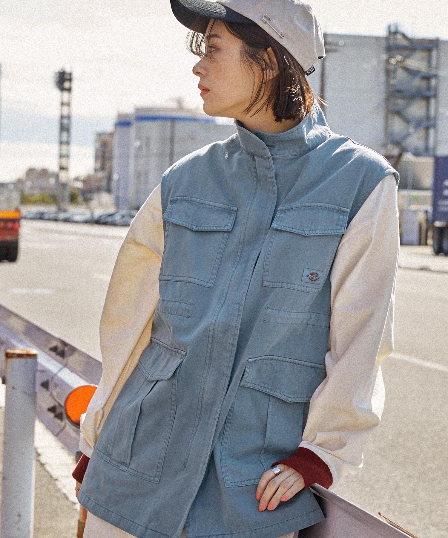 Dickies/ディッキーズ ユーズド加工オーバーダイミリタリーベスト 