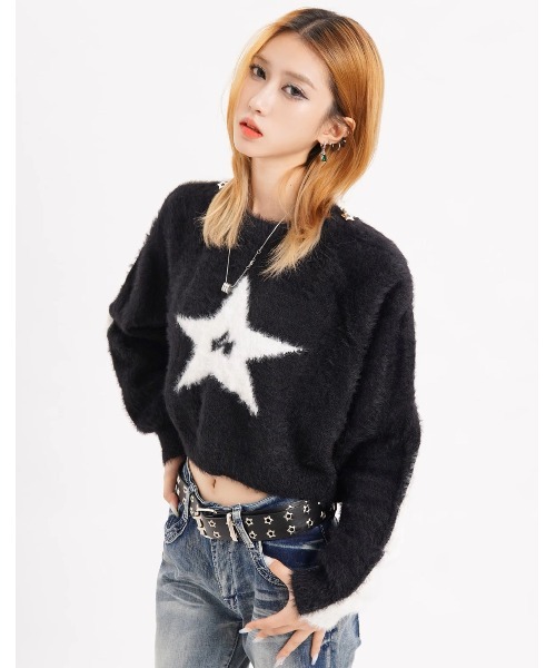 たみ様ご予約品　　　　極美品☆EMPORIO ARMANI ニットブルゾン A'GEM/9 × .kom『.kom/ドットケーオーエム』星柄クロップド