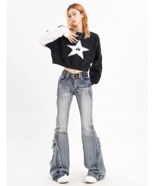 A'GEM/9 × .kom『.kom/ドットケーオーエム』星柄クロップドニットソー