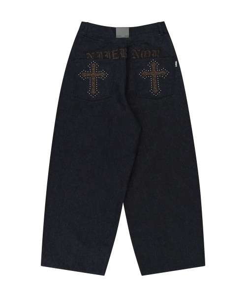 パンツ NIIER NOR DENIM PANTS BLACK A'GEM/9 × .kom 『NIIER NOR/ニア ノア』 BACK-CROSS WIDE DENIM