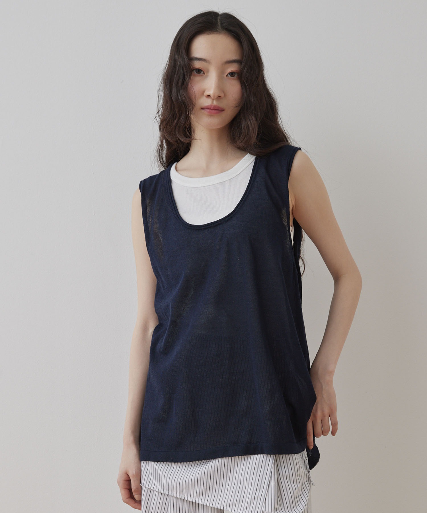 トップス chi Unblend】オーバーサイズ Uネック ニットタンクトップ MONO-MART