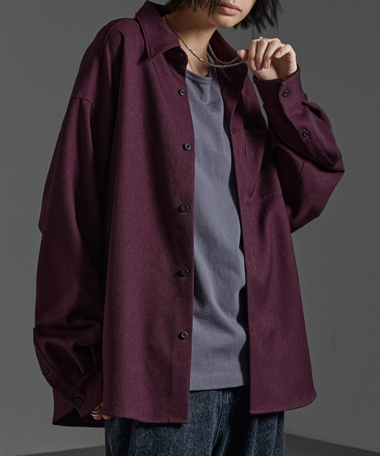 CIYOT-シヨウト-】ラスターレスウールライクオーバーサイズシャツ MONO