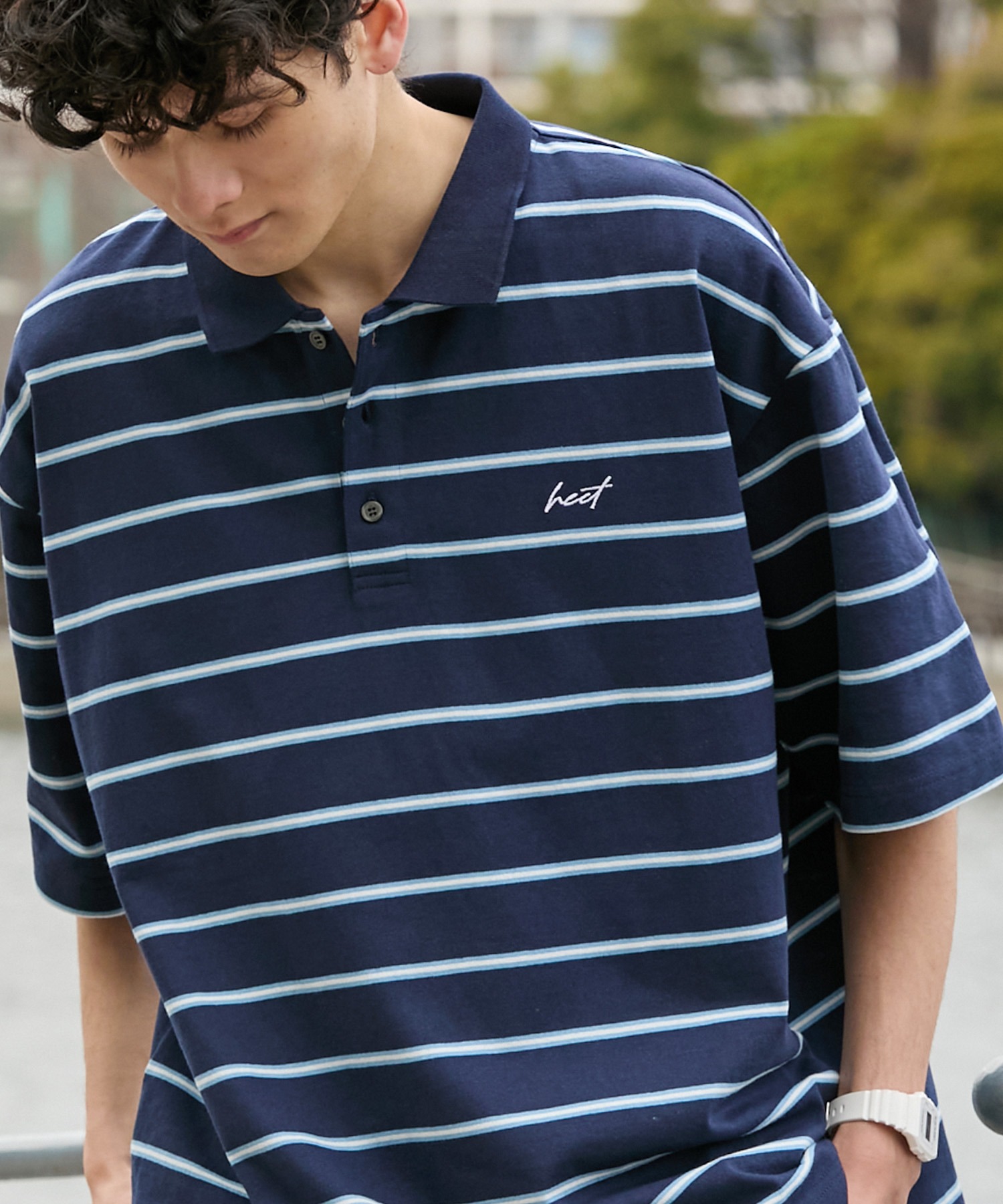 HECT】Big Border Logo S/S Polo Shirt / ロゴ刺繍 配色ボーダー