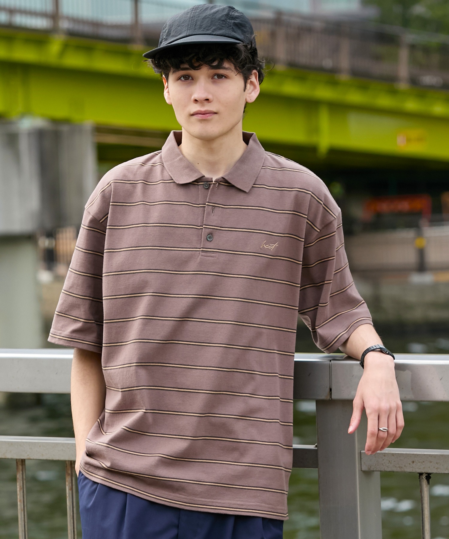 HECT】Big Border Logo S/S Polo Shirt / ロゴ刺繍 配色ボーダー