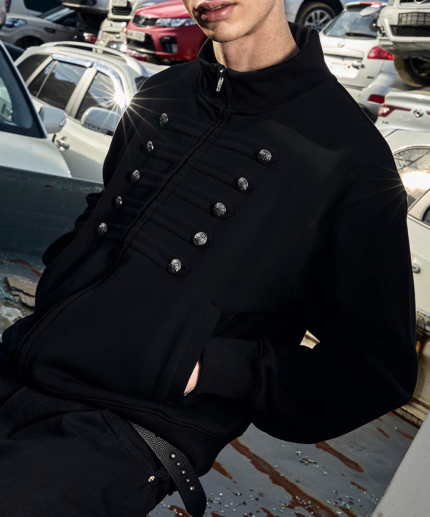 ナポレオンジャケット ダブルジップ ウール ネイビー モード お兄系 y2k Openyard/オープンヤード』 NAPOLEON SWEAT ZIP UP/ナポレオン