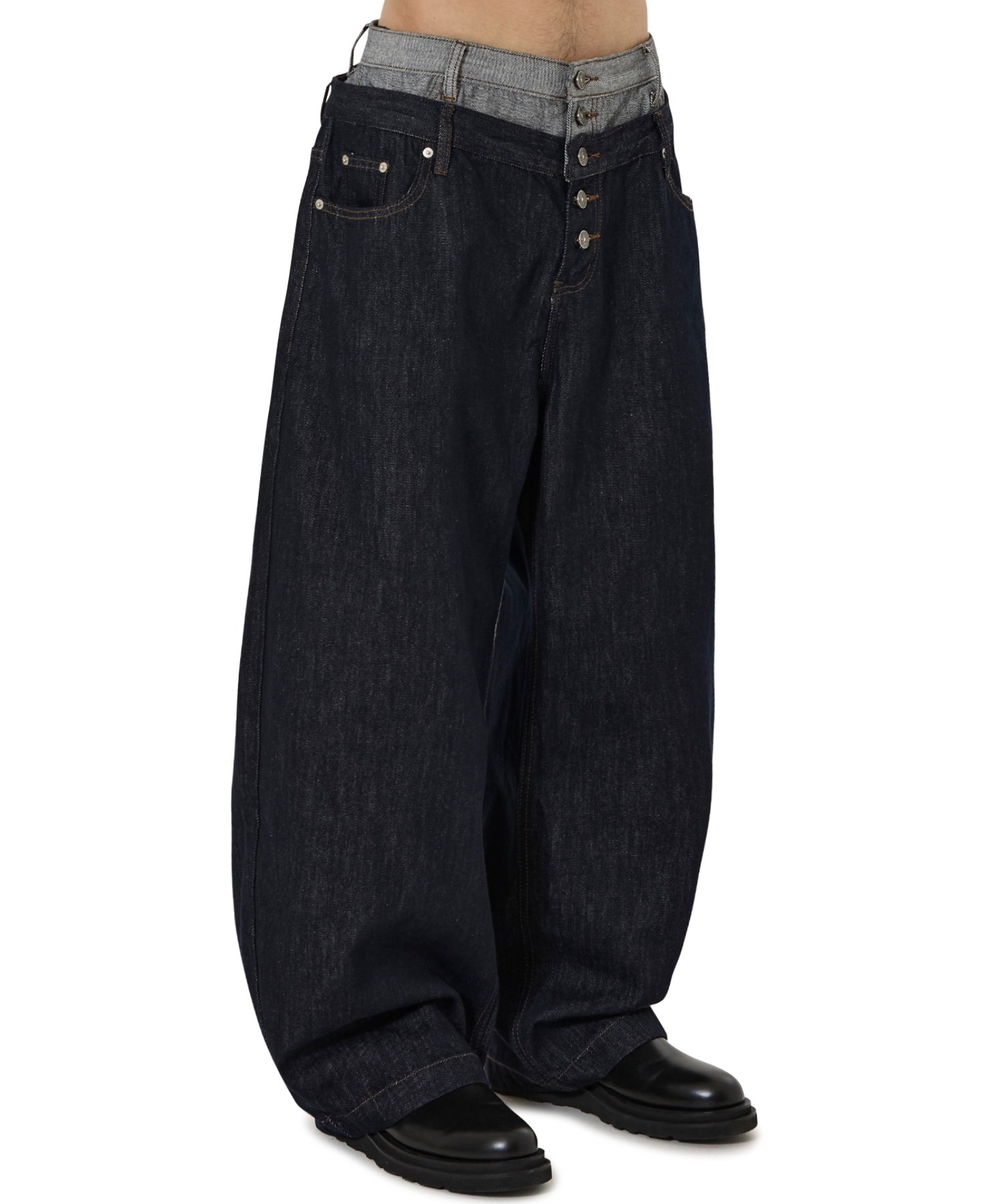 OY/オーワイ』LAYERED WAIST WIDE VOLUME PANTS/インディゴ