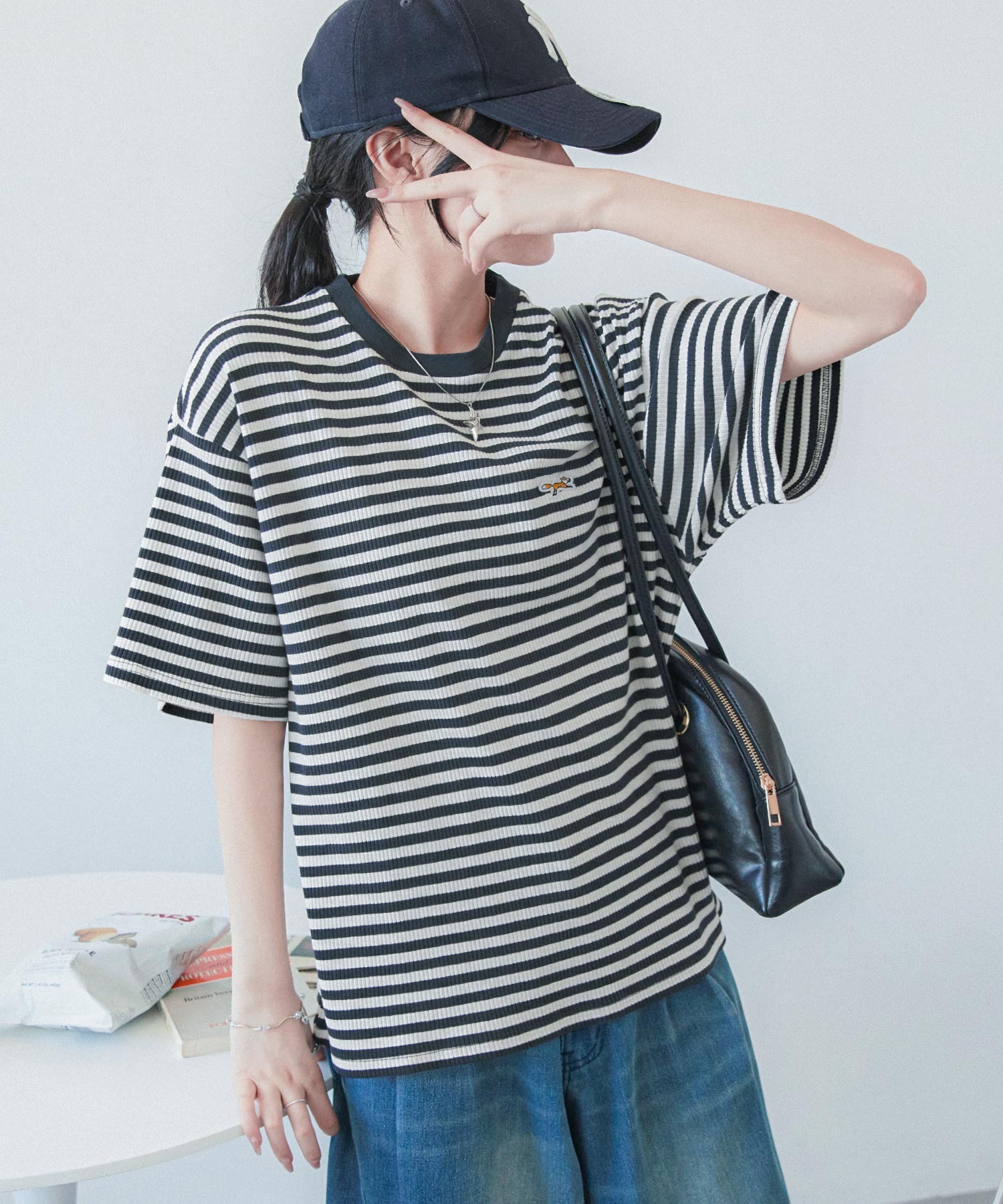 FOXEY ロゴ刺繍入り ボーダートップス 38