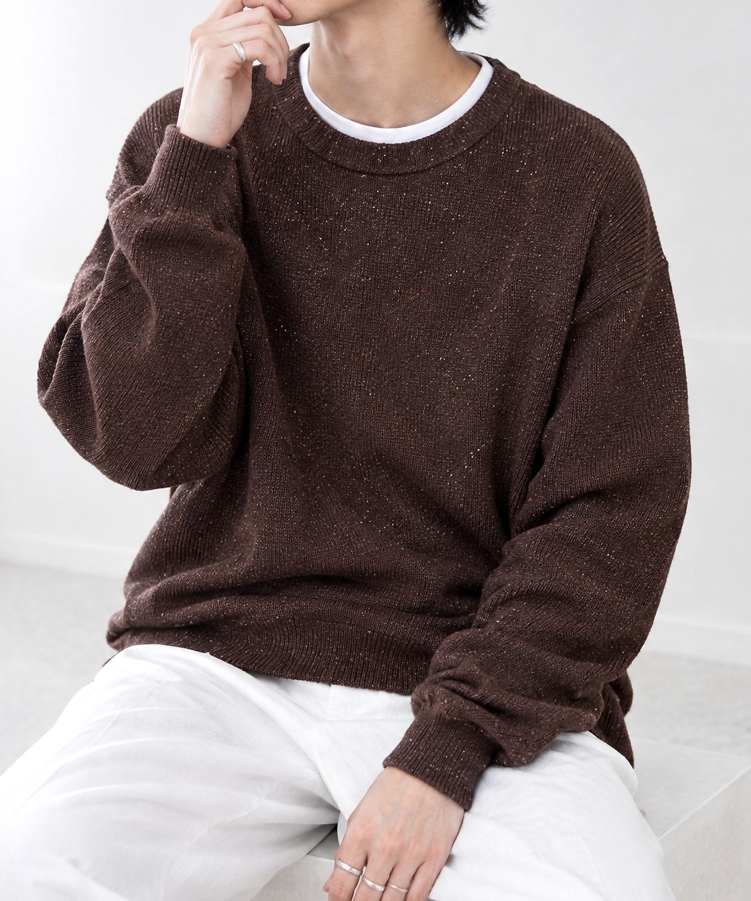 メランジネップ 畦編み ボックスシルエット クルーネックニット MONO