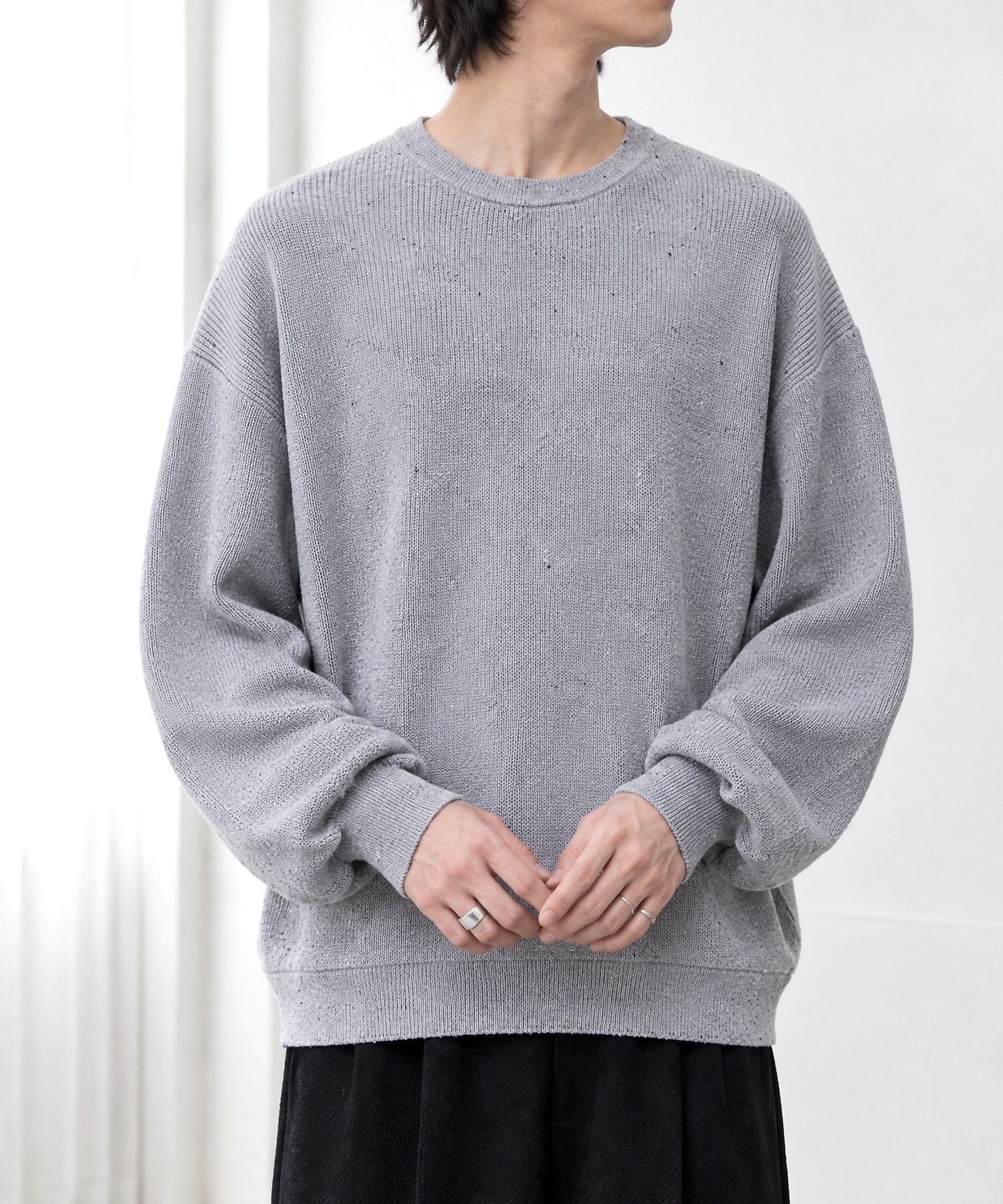 メランジネップ 畦編み ボックスシルエット クルーネックニット MONO