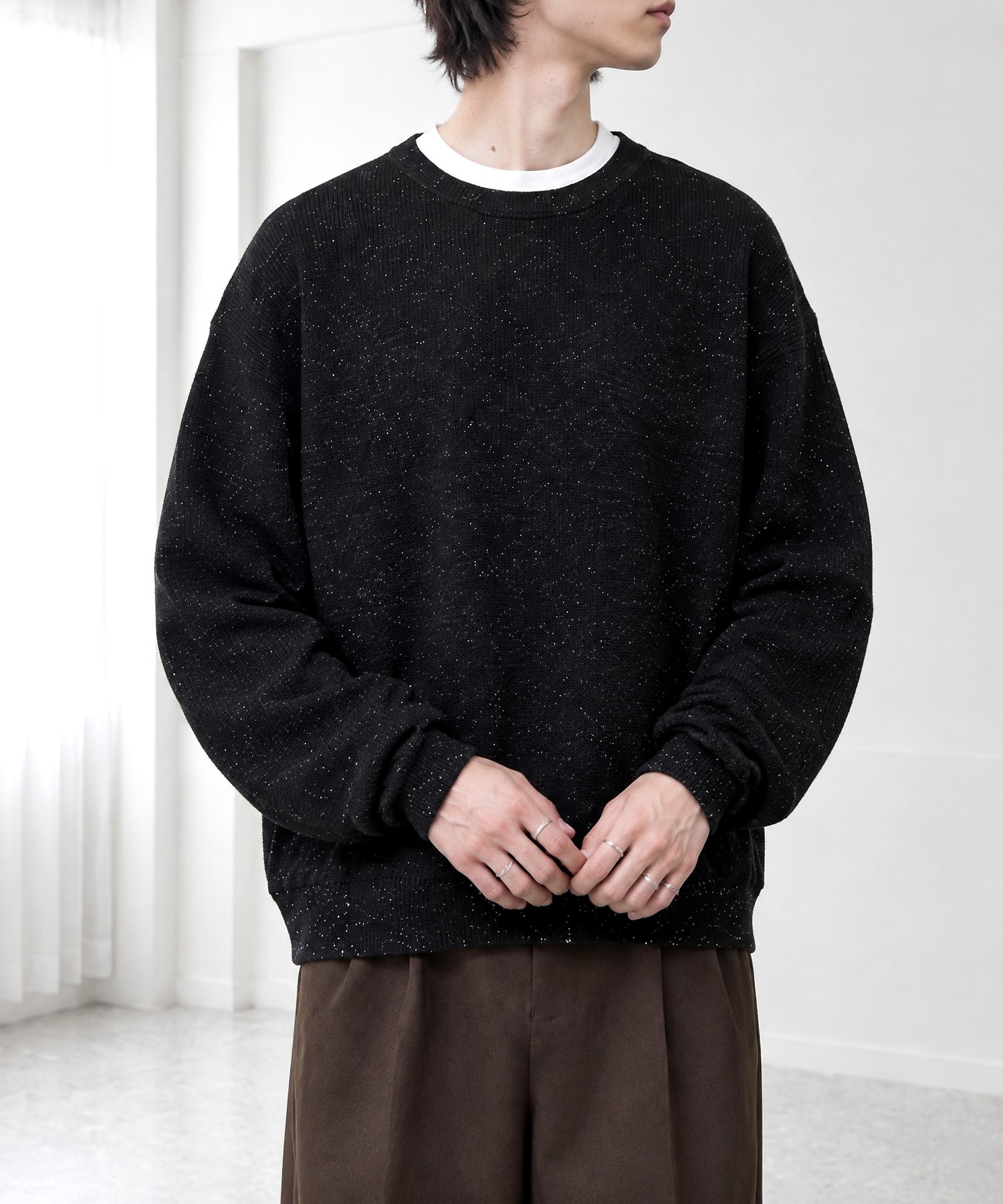 メランジネップ 畦編み ボックスシルエット クルーネックニット MONO