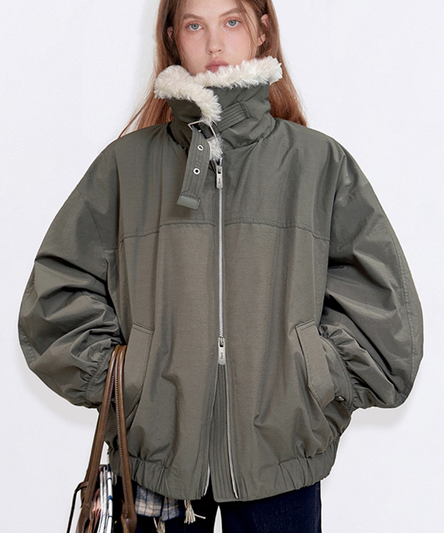 フェイクファーカラー 襟ベルト ワークウェアダウンジャケット