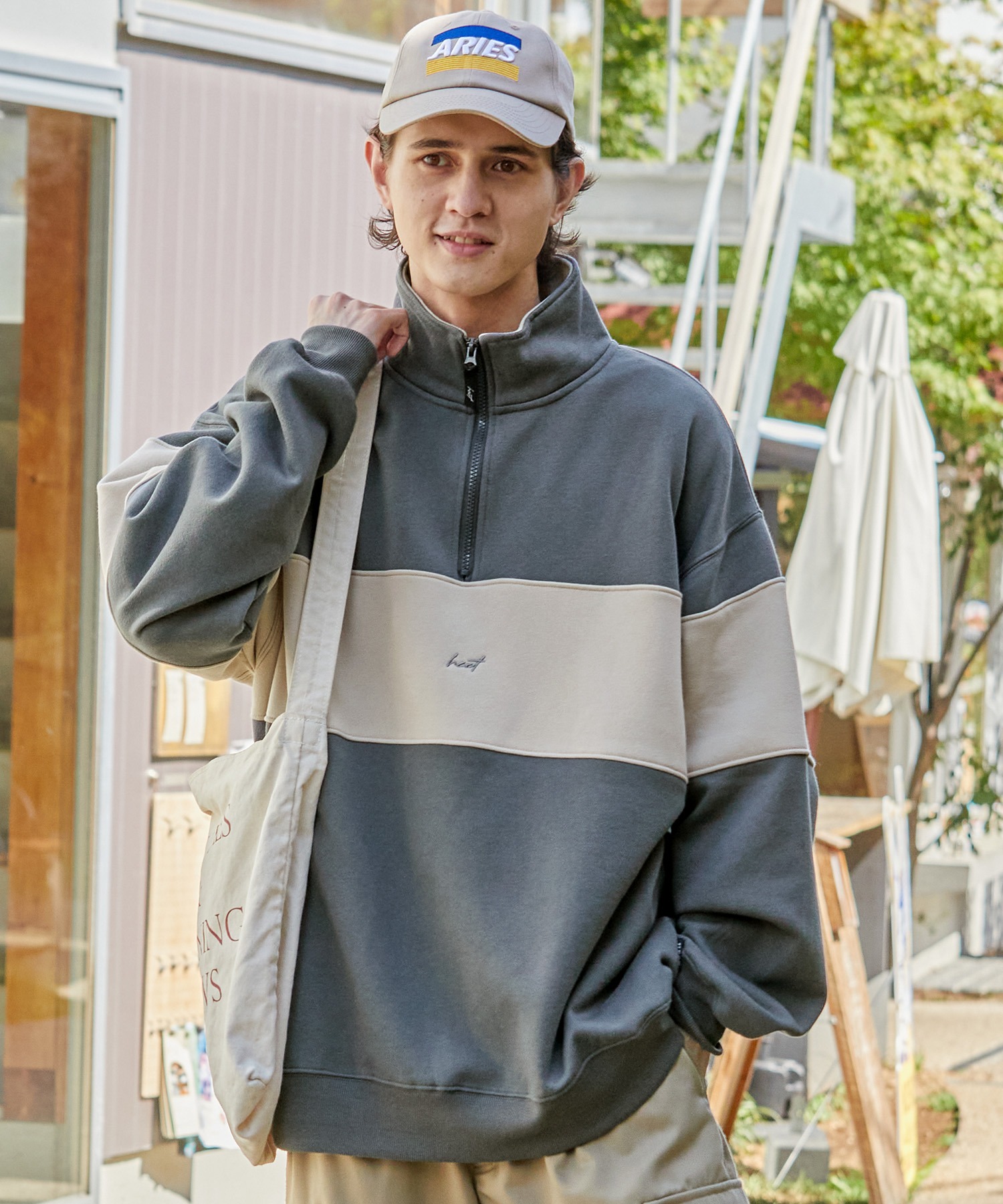 HECT】Big Panel Switching Half Zip Sweatshirt / ビッグシルエット