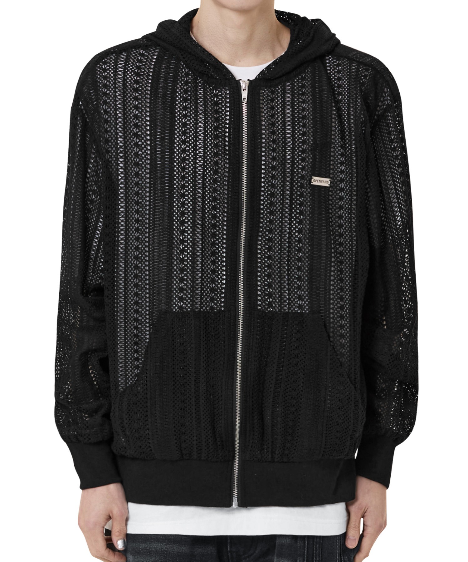 ★OY★LOGO STRIPED CROCHET HOODIE ZIP UP - BLACK★正規品 OY/オーワイ』 LOGO CROCHET HOODIE ZIP UP/ロゴクロシェフード