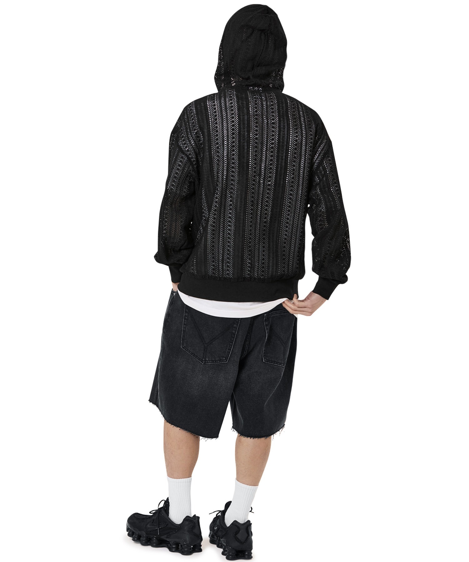 『OY/オーワイ』 ロゴクロシェフード付きシップアップパーカー　ブラックLサイズ OY/オーワイ』 LOGO CROCHET HOODIE ZIP UP/ロゴクロシェフード