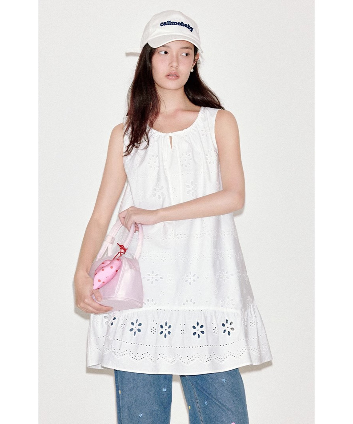 ドローストリング ノースリーブミニワンピース Fano Studios 3Dフラワーデザイン ノースリーブミニワンピース FC25L015【Fano