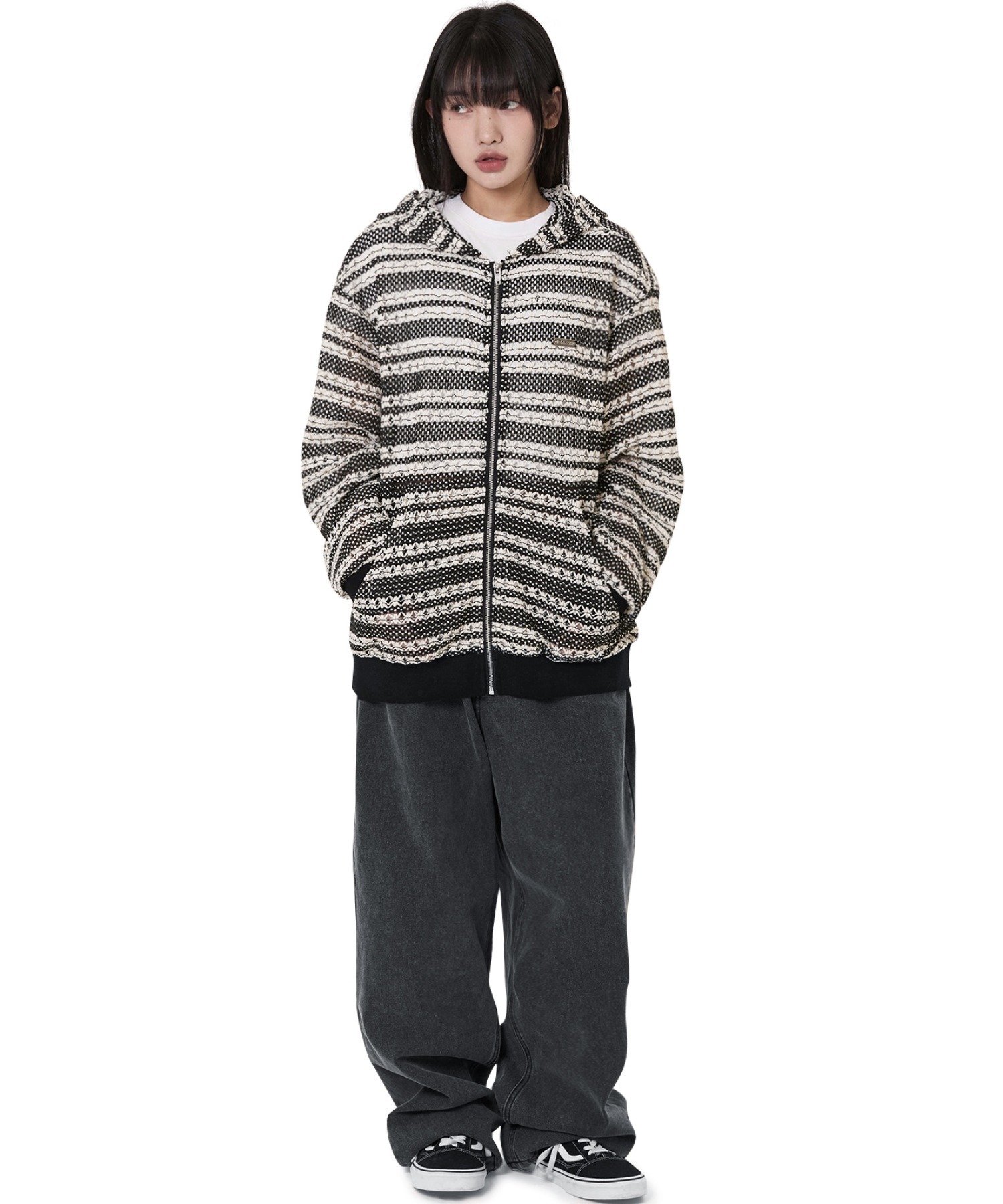OY/オーワイ』 LOGO STRIPED CROCHET HOODIE ZIP UP/ボーダー