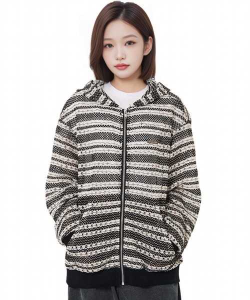 OY/オーワイ』 LOGO STRIPED CROCHET HOODIE ZIP UP/ボーダー