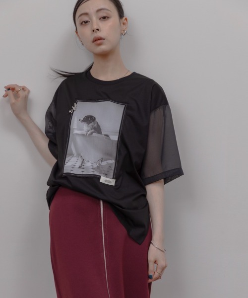 モノクロフォトptシアー袖Tシャツ Eimee Law│Eimee Law