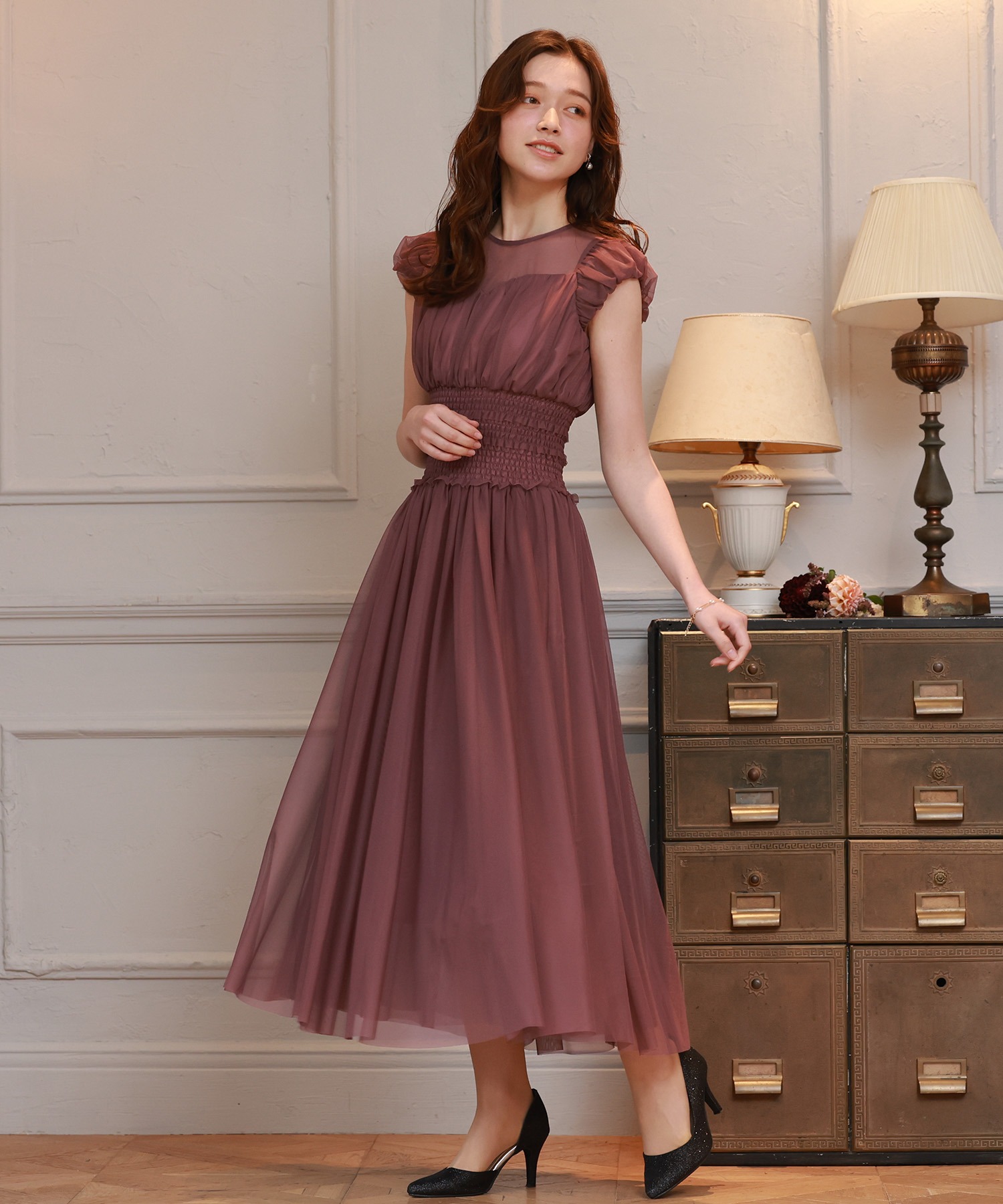 ウエストシャーリング チュールドレス