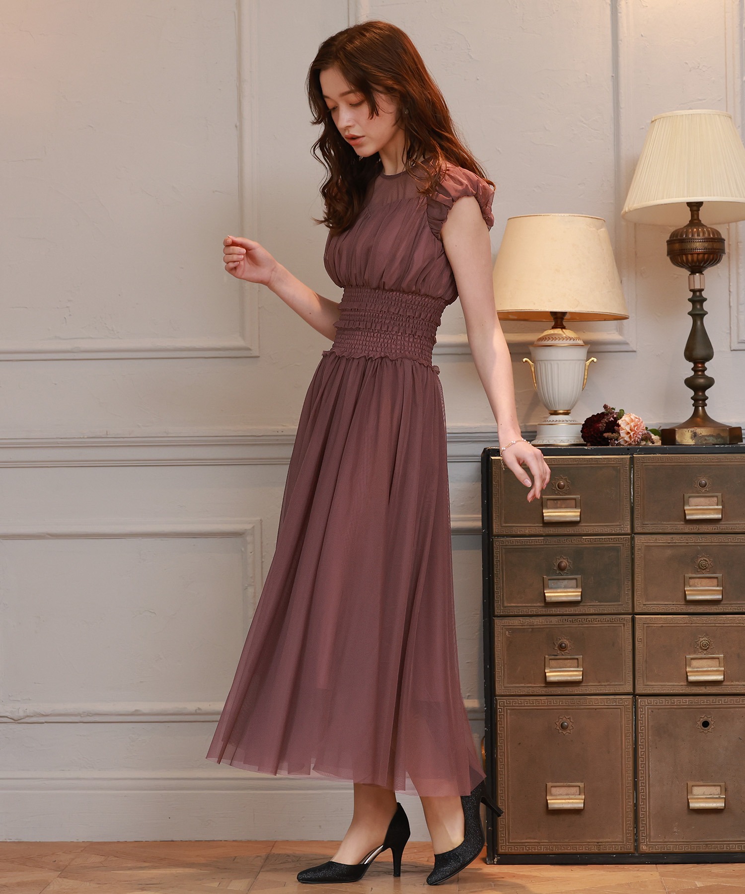 ウエストシャーリング チュールドレス