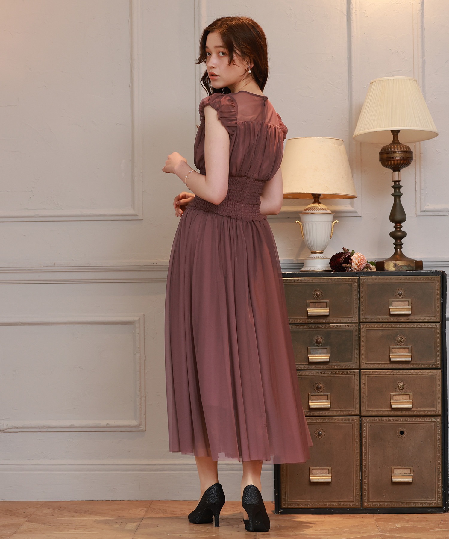 ウエストシャーリング チュールドレス