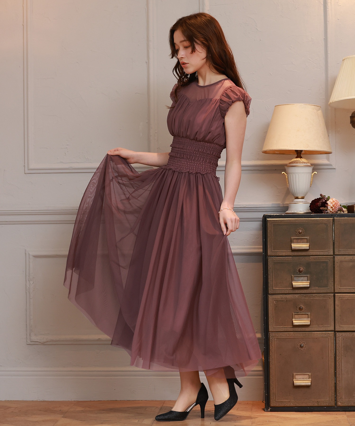 ウエストシャーリング チュールドレス