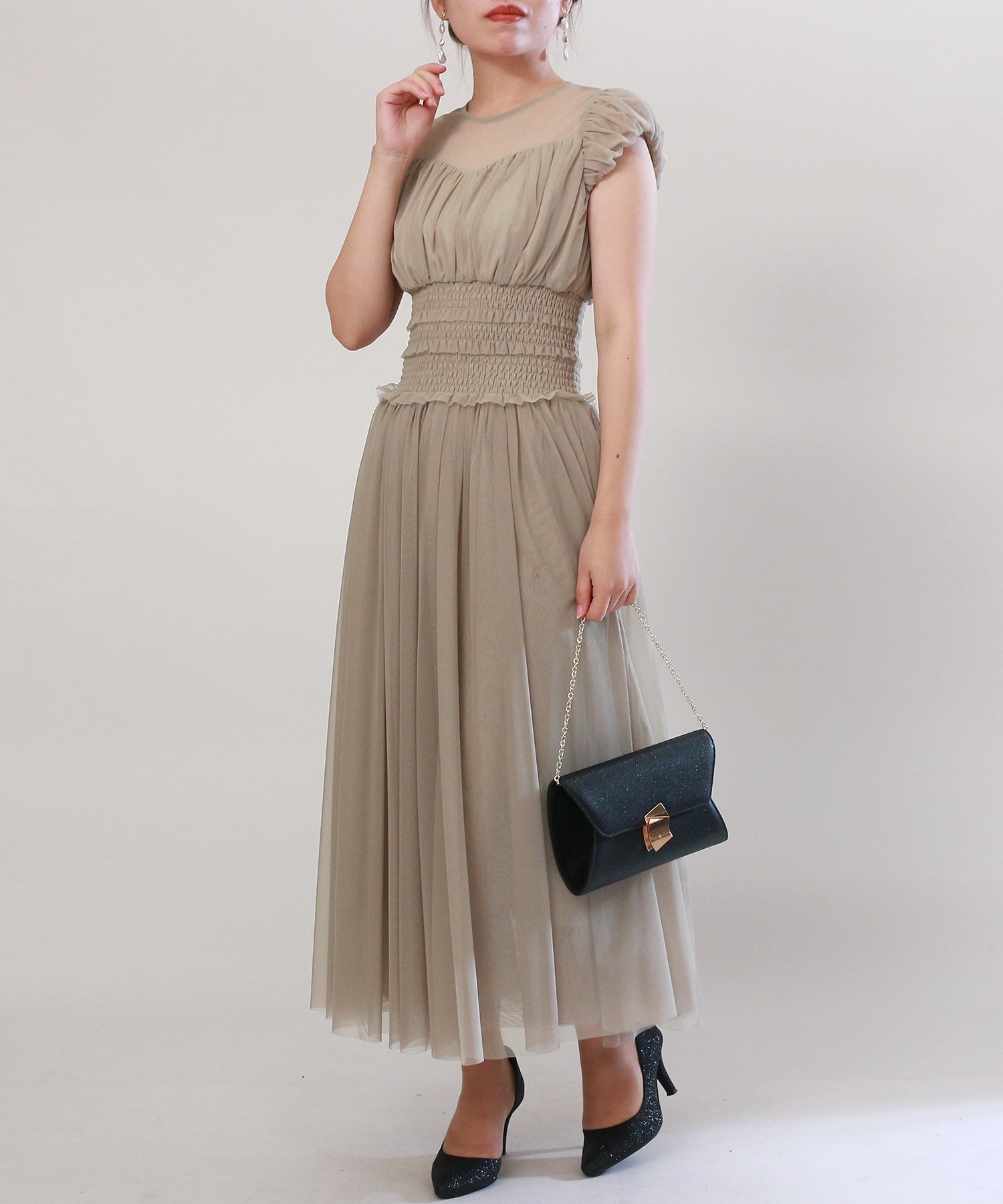 ウエストシャーリング チュールドレス