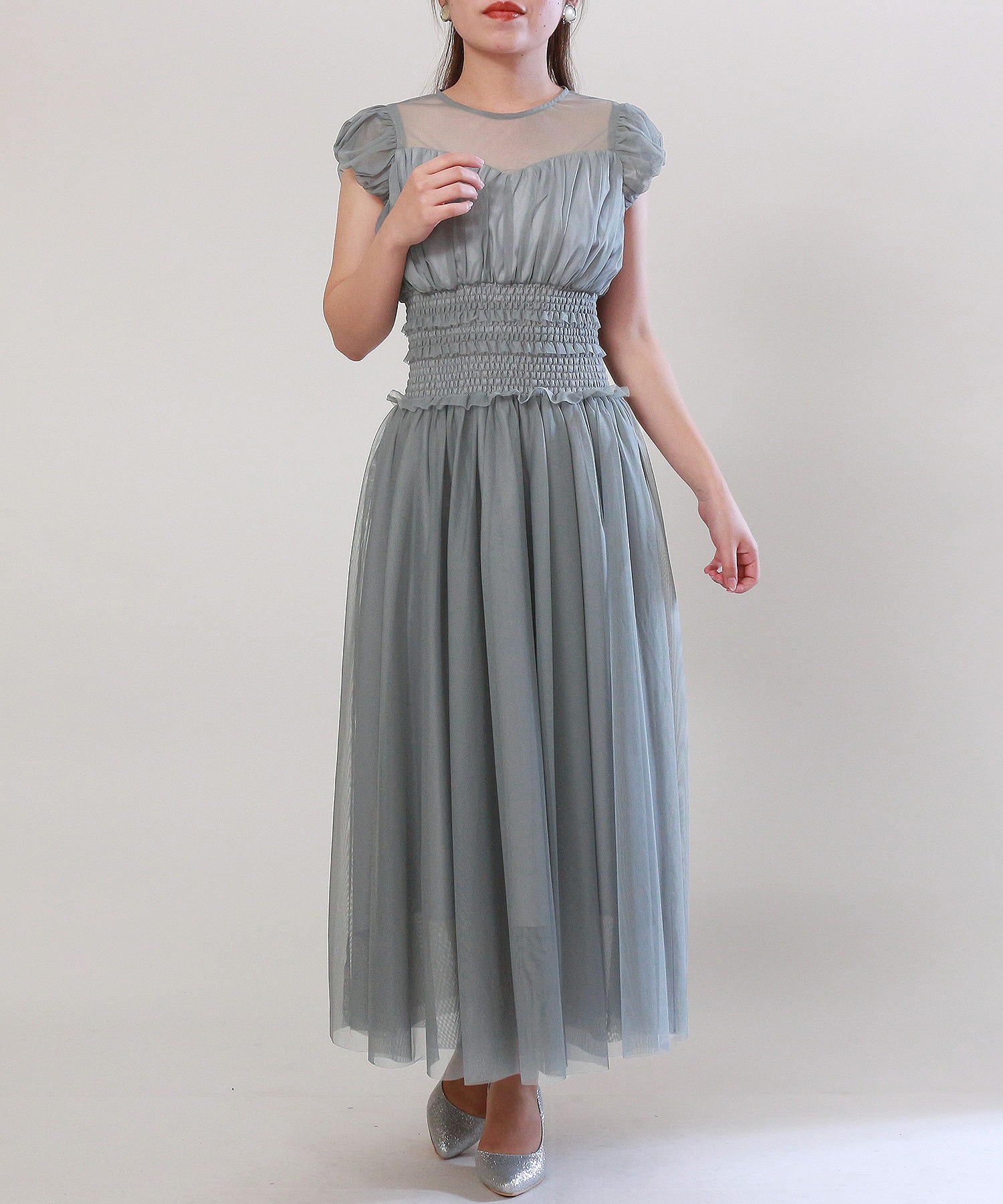 ウエストシャーリング チュールドレス