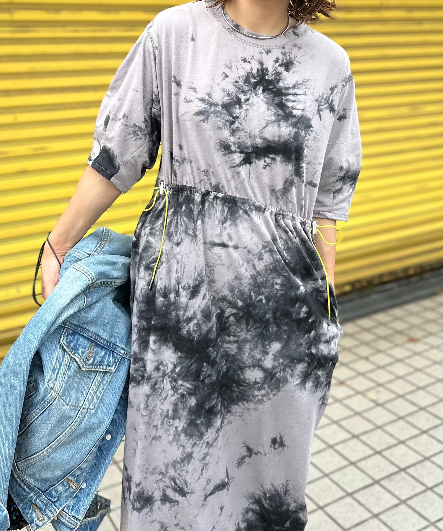 グレー系その他(配色ゴム：イエロー)
model:154cm 着用サイズ:FREE