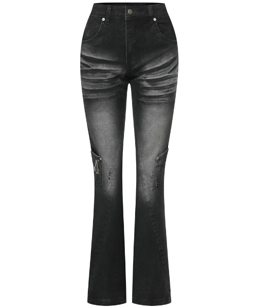 ブラック　ロングレングスデニム　archive ブーツカット　Y2K 裾だめ　黒 y2k archive flare denim ブーツカット black - メルカリ