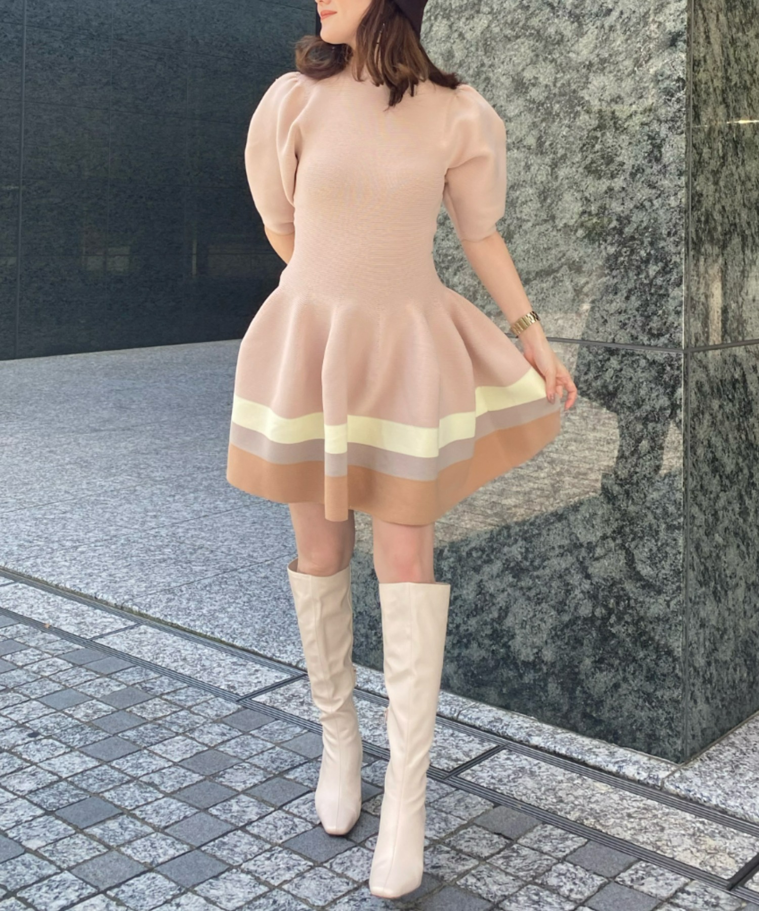 楽天市場激安 Eimy Black カラーコンビフレアニットワンピース Istoire ひざ丈ワンピース Brulerie Ro