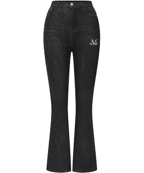 MUCENT ブラックワイドレッグデニム A'GEM/9 × .kom 『MUCENT/ムセント』 SLAITE BOOTS CUT DENIM PANTS