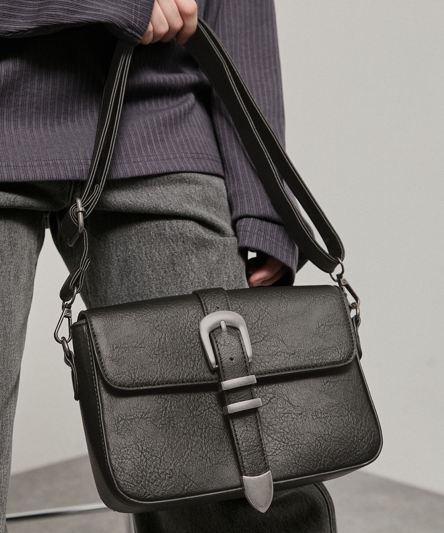 Alfred Alex】Metal Buckle Belted Mini Shoulder Bag / メタル