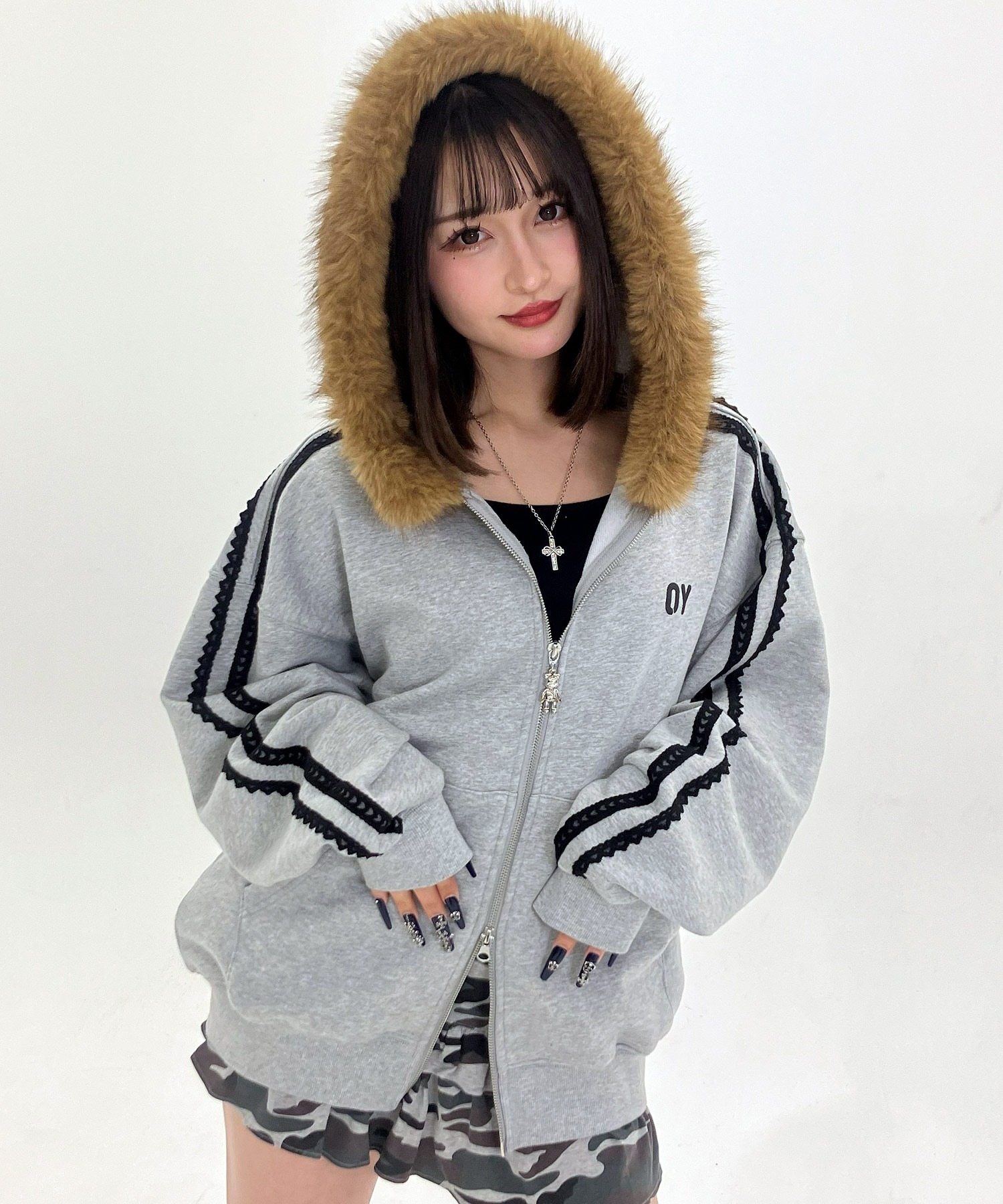 OY/オーワイ』LACE DOLLY FAUX FUR HOODIE ZIP UP/レースドリー ファー